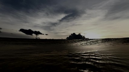 Wall Mural - Animated video shows a sunset over a tropical island and sunlight glistening off the surface of the ocean surface at dusk.
