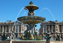 Fountain On Place De La Concorde In Paris, France