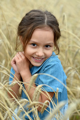 Sticker - cute Little Girl in wheat field 