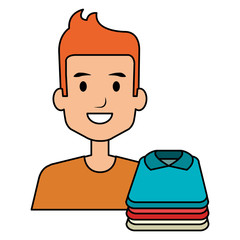 Sticker - young man with folded shirts