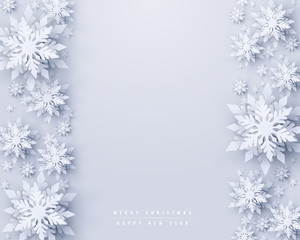 Wall Mural - vector christmas and new year holidays background with realistic looking paper craft snowflakes. sea