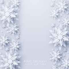 Wall Mural - vector christmas and new year holidays background with realistic looking paper craft snowflakes. sea