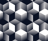 abstract geometric seamless pattern with grid of cubes in black and silver shades