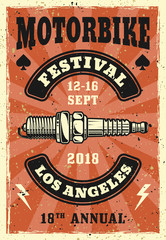 Motorbike festival vector colored vintage poster