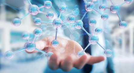 Aufkleber - Businessman using modern molecule structure 3D rendering
