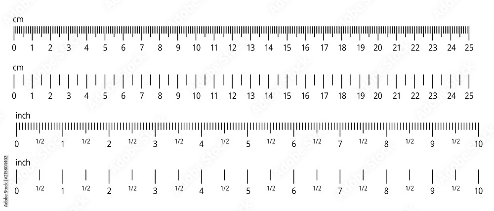 Inch and metric rulers. Centimeters and inches measuring scale. Precision measurement of ruler tools. Vector isolated set - obrazy, fototapety, plakaty 