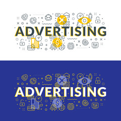 Wall Mural - advertising. flat line illustration concept for web banner and printed materials. vector illustratio