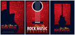 Rock Music Festival. Open Air. Set of Flyers design Template with hand-draw doodle on the background.