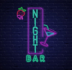 Canvas Print - Black night bar background with colorful neon decoration.