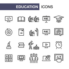 education icons set simple flat style outline illustration