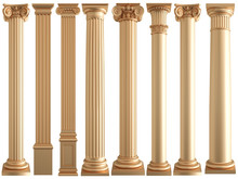 Golden Columns On A White Background. Isolated