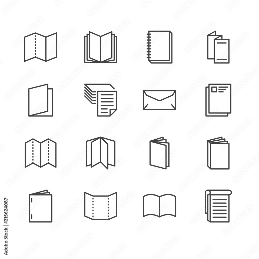 Brochure flat line icons. Business identity illustrations - letterhead ...