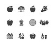 Apples flat glyph icons. Apple picking, autumn harvest festival, craft fruit cider illustrations. Signs for organic food store. Solid silhouette pixel perfect 48x48.