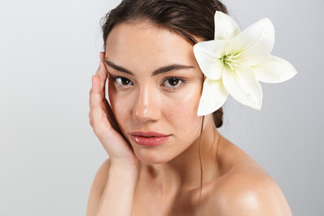 Beauty portrait of a pretty young topless woman