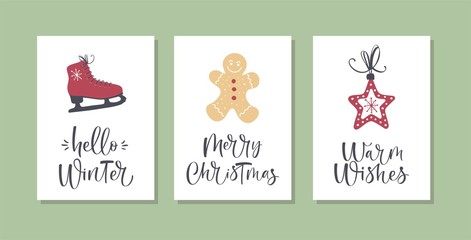 Wall Mural - Christmas gift cards or tags with calligraphy. Hand drawn design elements.