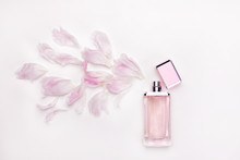 Perfume And Flower Petals Top View