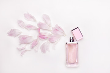 perfume and flower petals top view