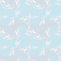 Military camouflage seamless pattern in light blue and different shades of grey or beige colors