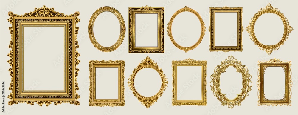 Set of invitation golden and green royal frame photo design - obrazy, fototapety, plakaty 