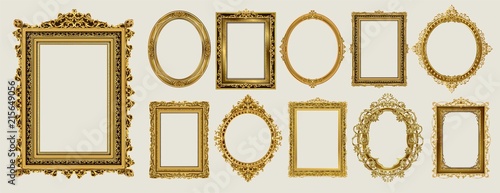 Fotografía Set of invitation golden and green royal frame photo design