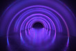 Abstract tunnel or corridor with neon lights. 3D rendered illustration.