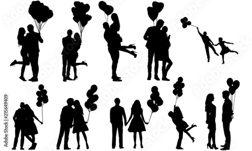 Download Couples with Balloons Silhouette | Love Vector | Romantic ...