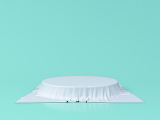 Aufkleber - Round podium or pedestal covered with white cloth isolated on green pastel color background with reflections and shadows 3D rendering