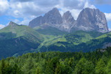 Fototapeta  - Plattkofel and Langkofel mountain ranges on the Dolomites