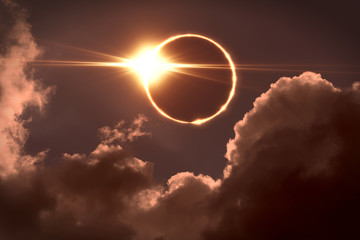 total eclipse of the sun. the moon covers the sun in a solar eclipse