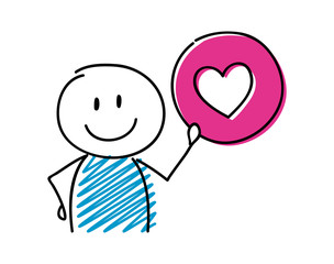 Heart (love) icon with smiley stickman. Vector.