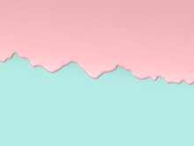 Vector Art Design In 3D Style. Pink Glaze Flowing Along The Turquoise Edge Of The Cake