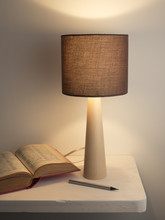 Night Lamp And Book On The White Desk Or Nightstand. Learning Or Study Concept