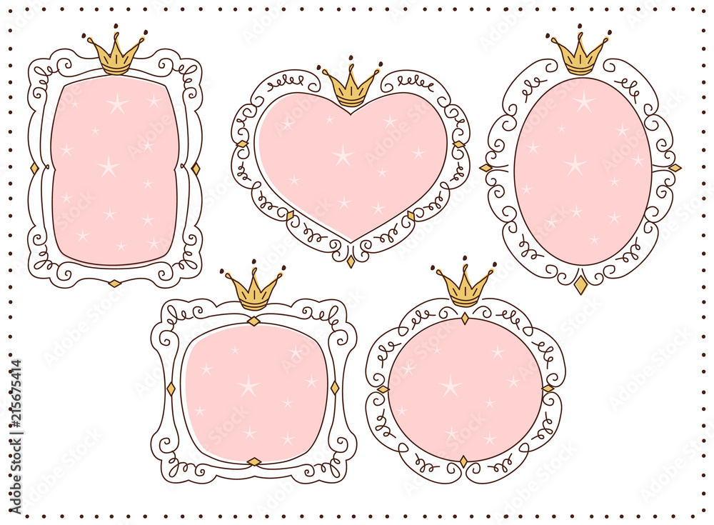 Set of cute doodle mirrors. Princess vector element of design. Pink ...