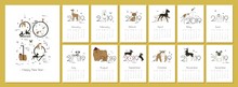 Monthly Creative Calendar 2019 With Dog Breeds Vector Illustration A4