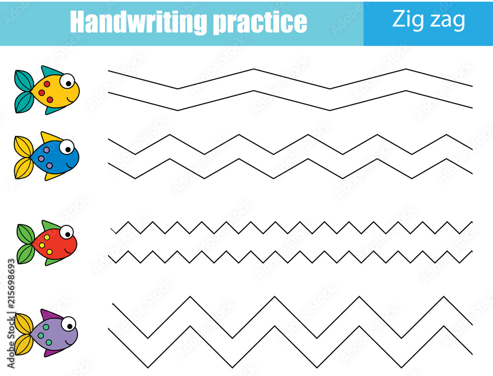 Handwriting practice sheet. Educational children game, printable