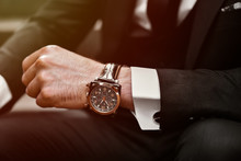 Wrist Watch In A Business Suit. Close Up