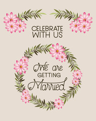  wedding invitation card with floral crown vector illustration design