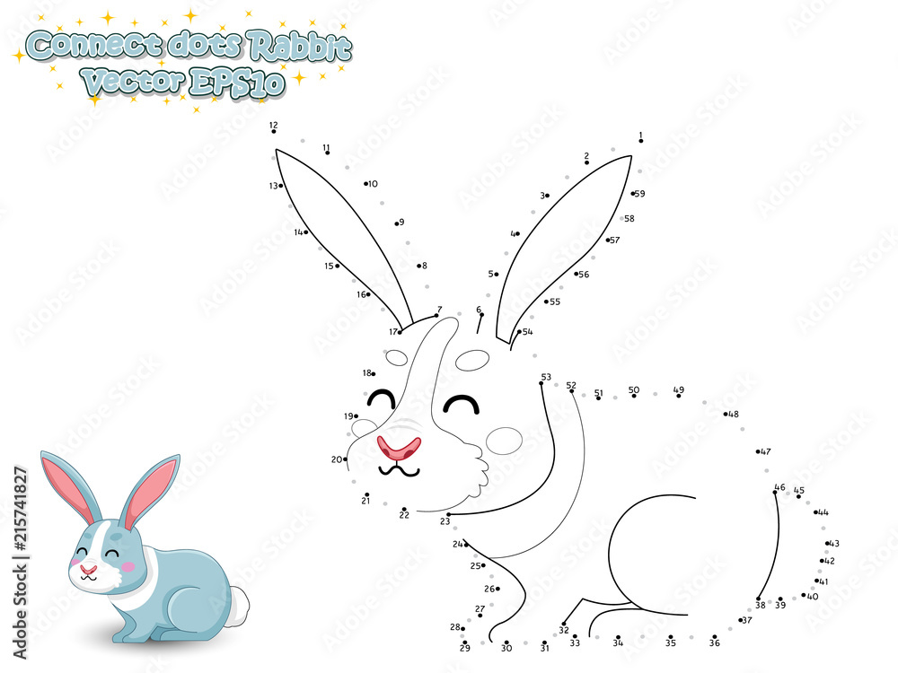Connect The Dots and Draw Cute Cartoon Rabbit. Educational Game for ...