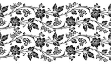 Seamless Vector Black And White Floral Border
