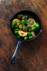 Poster - Fried broccoli served frying pan top view Healthy Vegetarian Food