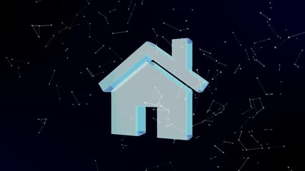 Wall Mural - house being formed by revolving particles. futuristic structure of plexus lines and points, dark blu