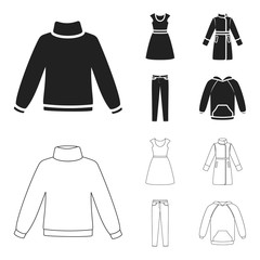 Wall Mural - Dress with short sleeves, trousers, coats, raglan.Clothing set collection icons in black,outline style vector symbol stock illustration web.