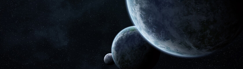  Panoramic view of planets in distant solar system 3D rendering elements of this image furnished by NASA