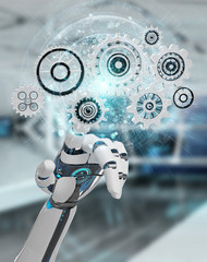 Fototapete - White humanoid robot hand using digital gears 3D rendering