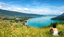 Woman Looking At  Annecy Lake In France