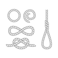 Wall Mural - Set of sea knots and loops. Cable rope, tied, untied.