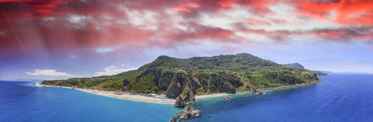 Sticker - Panoramic aerial view of Tonnara Beach in Calabria with Scoglio Ulivo, Italy