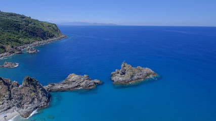 Wall Mural - Tonnara Beach in Palmi, Calabria. Panoramic sunset aerial view in summer season