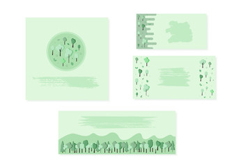 Wall Mural - Green trees composition for social media design. Vector illustration.