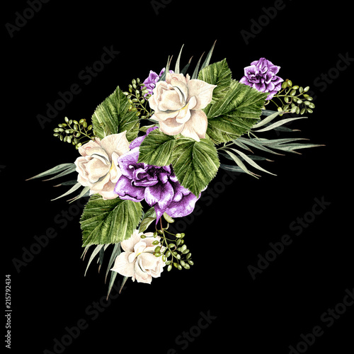 Beautiful watercolor wedding bouquet with rose and peony.